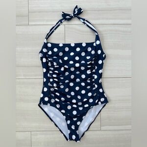 One Piece Retro Navy & White Polka Dot Swimsuit L